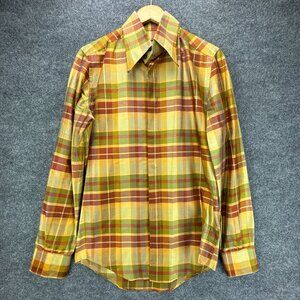 VTG Dolce Gabbana Dress Shirt Mens 16/41 Button Up Gold 100% Silk Plaid Textured